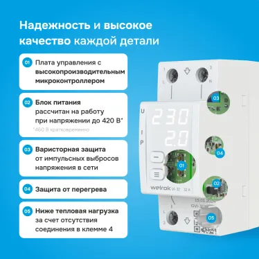 Реле напряжения c контролем тока Welrok VI-32