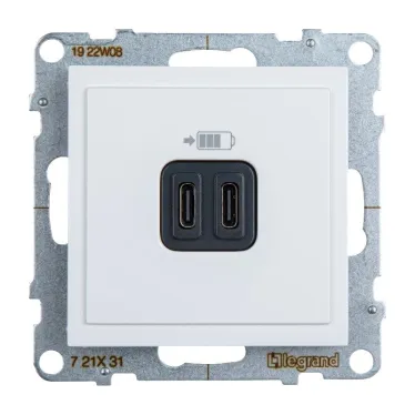 SUNO Зарядное устройство USB 2 выхода Тип С - Тип С Цвет "Белый" | 721131 | Legrand