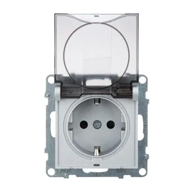 SUNO Силовая розетка 2К+З 16А 250В. С крышкой IP21. С защитными шторками. Безвинтовые зажимы Цвет "Алюминий" | 721327 | Legrand