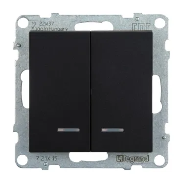 SUNO Выключатель двухклавишный 10АХ 250В с подсветкой/индикацией. Безвинтовые зажимы. Цвет "Антрацит" | 721415 | Legrand