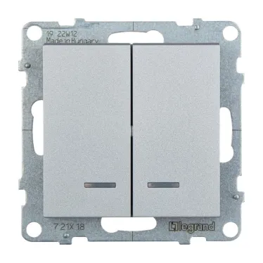 SUNO Переключатель двухклавишный 10АХ 250В с подсветкой. Цвет "Алюминий" | 721318 | Legrand