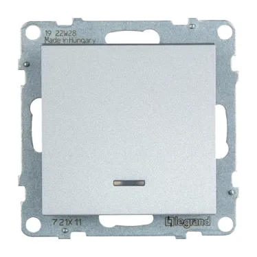 SUNO Выключатель 10АХ 250В с подсветкой/индикацией. Безвинтовые зажимы. Цвет "Алюминий" | 721311 | Legrand