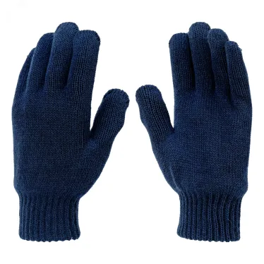 Перчатки трикотажные, акрил, двойные, цвет:синий,двойная манжета,