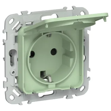 FLITE Розетка с заземлением со шторками с крышкой. 16А IP44 РСшкр11-0-44-ФлФ фисташковый | FI-R16-16-44-K93 | IEK