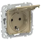 FLITE Розетка с заземлением со шторками с крышкой. 16А IP44 РСшкр11-0-44-ФлХ хаки | FI-R16-16-44-K59 | IEK