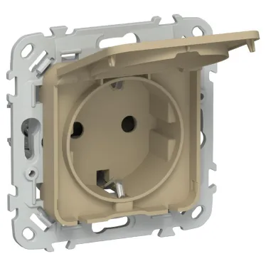 FLITE Розетка с заземлением со шторками с крышкой. 16А IP44 РСшкр11-0-44-ФлХ хаки | FI-R16-16-44-K59 | IEK