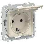 FLITE Розетка с заземлением со шторками с крышкой. 16А IP44 РСшкр11-0-44-ФлСл сливочный | FI-R16-16-44-K86 | IEK