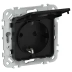 FLITE Розетка с заземлением со шторками с крышкой. 16А IP44 РСшкр11-0-44-ФлЧ черный | FI-R16-16-44-K02 | IEK
