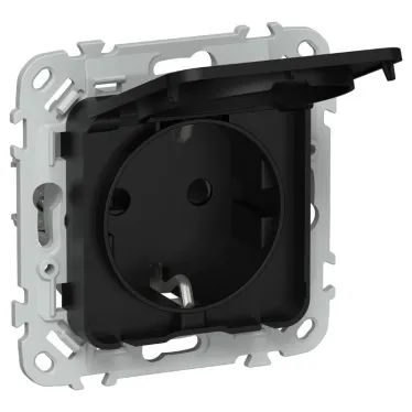 FLITE Розетка с заземлением со шторками с крышкой. 16А IP44 РСшкр11-0-44-ФлЧ черный | FI-R16-16-44-K02 | IEK