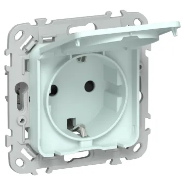 FLITE Розетка с заземлением со шторками с крышкой. 16А IP44 РСшкр11-0-44-ФлХЛ холодный лед | FI-R16-16-44-K94 | IEK