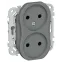 FLITE Розетка 2-ая без заземления без шторок б/к 10А РС02-1-ФлМА мокрый асфальт | FI-R20-10-1-K80 | IEK
