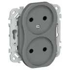 FLITE Розетка 2-ая без заземления без шторок б/к 10А РС02-1-ФлМА мокрый асфальт | FI-R20-10-1-K80 | IEK