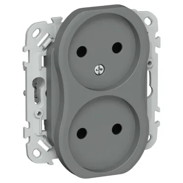 FLITE Розетка 2-ая без заземления без шторок б/к 10А РС02-1-ФлМА мокрый асфальт | FI-R20-10-1-K80 | IEK