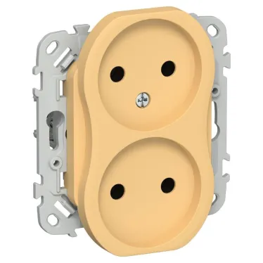 FLITE Розетка 2-ая без заземления без шторок б/к 10А РС02-1-ФлЗ золотарникIEK | FI-R20-10-1-K90 | IEK