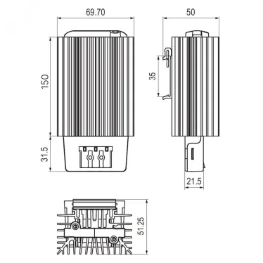Обогреватель в чёрном алюминиевом корпусе 200 Вт, 12 В DC
