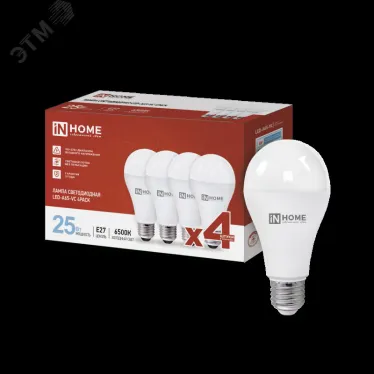 Лампа светодиодная LED-A65-VC 25Вт 230В Е27 6500К 2380Лм (4шт./упак) IN HOME