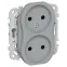 FLITE Розетка 2-ая без заземления без шторок б/к 10А РС02-1-ФлС серый | FI-R20-10-1-K03 | IEK