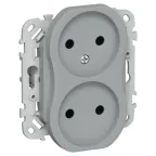 FLITE Розетка 2-ая без заземления без шторок б/к 10А РС02-1-ФлС серый | FI-R20-10-1-K03 | IEK