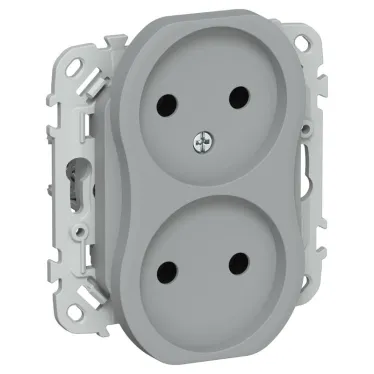 FLITE Розетка 2-ая без заземления без шторок б/к 10А РС02-1-ФлС серый | FI-R20-10-1-K03 | IEK