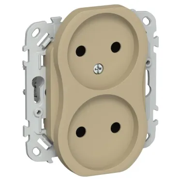 FLITE Розетка 2-ая без заземления без шторок б/к 10А РС02-1-ФлХ хаки | FI-R20-10-1-K59 | IEK