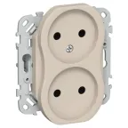 FLITE Розетка 2-ая без заземления без шторок б/к 10А РС02-1-ФлЛ льняной | FI-R20-10-1-K88 | IEK