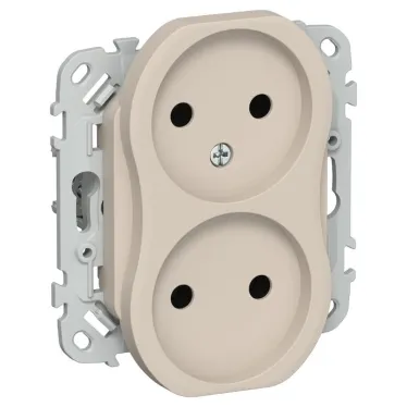 FLITE Розетка 2-ая без заземления без шторок б/к 10А РС02-1-ФлЛ льняной | FI-R20-10-1-K88 | IEK