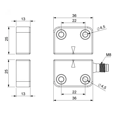 Магнитный датчик (1НЗ+1НО), разъём M8*4 (расст. сраб. 5мм), правый выход, IP68