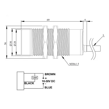 Ёмкостный датчик (PNP-НО), кабель 2м*3 (расс. сраб. 3-15мм), выступающий, металл, 10-30В DC, IP65
