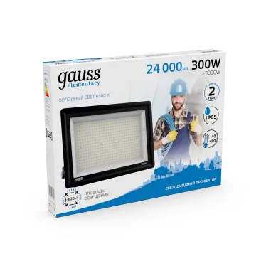 Прожектор светодиодный ДО 300 Вт 24000 лм 6500К AC 220В Черный IP65 438х330х46мм Elementary G2 Gauss
