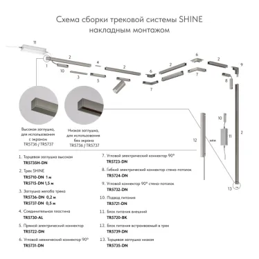 Блок внешний питания для трека SHINE BASE 150 Вт 48В DC IP20 темный никель алюм. DENKIRS TR5739-DN