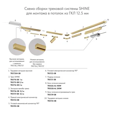Заглушка торцевая для трека SHINE BASE сатинированная латунь алюм. DENKIRS TR5735-SB