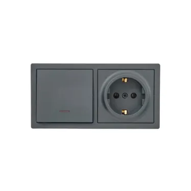 LETO Выключатель с подсветкой и розетка с заземлением, графит горизонталь Lezard 752-3400-170BIP