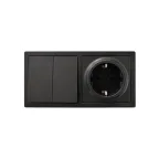                  LETO Выключатель двойной и розетка с заземлением, черный бархат горизонталь Lezard 752-4200-170BKP
               