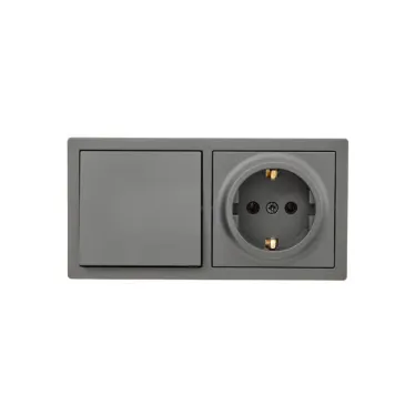 LETO Выключатель проходной и розетка с заземлением, платина горизонталь Lezard 752-3500-170BVP