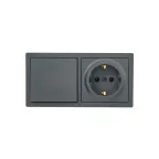                  LETO Выключатель проходной и розетка с заземлением, графит горизонталь Lezard 752-3400-170BVP
               