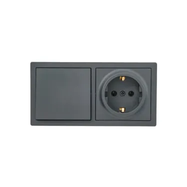 LETO Выключатель проходной и розетка с заземлением, графит горизонталь Lezard 752-3400-170BVP