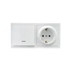 LETO Выключатель с подсветкой и розетка с заземлением, белый горизонталь Lezard 752-0200-170BIP