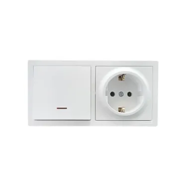 LETO Выключатель с подсветкой и розетка с заземлением, белый горизонталь Lezard 752-0200-170BIP