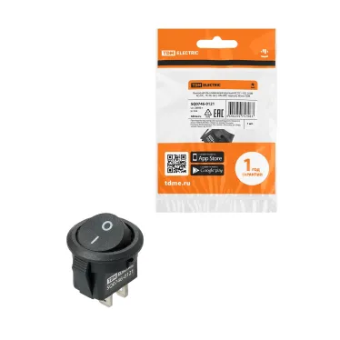 Выключатель клавишный круглый KCD11-101 250В AC/DC, 1P, 3А, (2с), ON-OFF, черный, Micro TDM