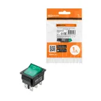 Выключатель клавишный KCD4-202N 250В AC/DC, 2P, 15А, (6с), ON-ON, черный корпус, зеленая клавиша с LED подсветкой TDM