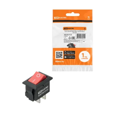 Выключатель клавишный KCD11-101 250В AC/DC, 1P, 3А, (2с), ON-OFF, черный корпус, красная клавиша, Micro TDM