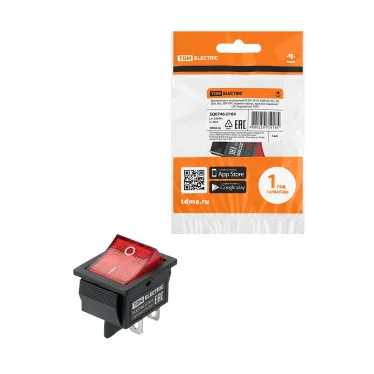 Выключатель клавишный KCD4-201N 250В AC/DC, 2P, 20А, (4с), ON-OFF, черный корпус, красная клавиша с LED подсветкой TDM