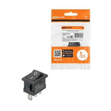Выключатель клавишный KCD1-102 250В AC/DC, 1P, 6А, (3с), ON-ON, черный, Mini TDM