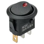                  Выключатель клавишный круглый KCD2-101N-2 12В AC/DC, 1P, 16А, (3с), ON-OFF, черный с красной точечной LED подсветкой TDM
               