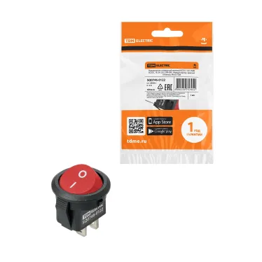 Выключатель клавишный круглый KCD11-101 250В AC/DC, 1P, 3А, (2с), ON-OFF, черный корпус, красная клавиша, Micro TDM