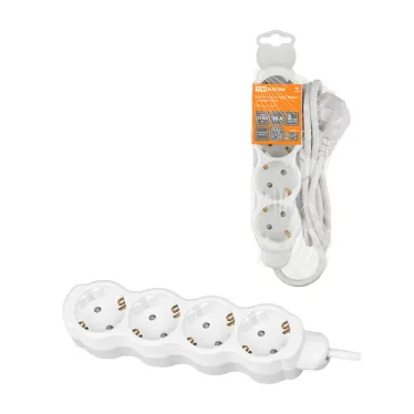 Удлинитель бытовой Люкс 4 гнезда 10 м с/з с з/ш ПВС 3х15 мм2 16 А 250 В 3700 Вт TDM