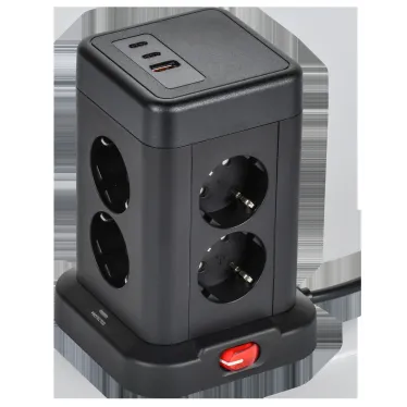 DOMINIC Удлинитель У08K 8 мест 2P+PE 1,5м 3х1,0мм2 16А/250В USB A+C 20Вт черный IEK