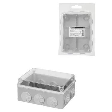 Распаячная коробка ОП 150х110х70мм прозрач. крышка IP55 10 гермовводов инд. штрихкод TDM