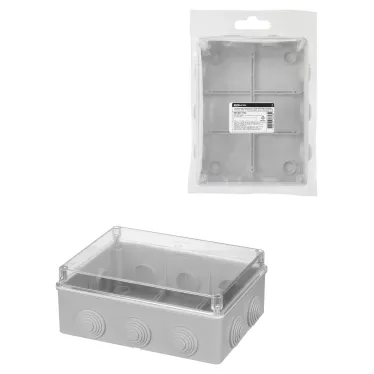 Распаячная коробка ОП 190х140х70мм прозрач. крышка IP55 10 гермовводов инд. штрихкод TDM