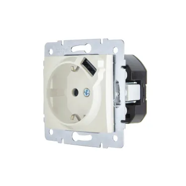 ASTI Розетка с заземлением (16 А) + USB ,механизм, жемчужно-белый перламутр Lezard 7081-3088-181